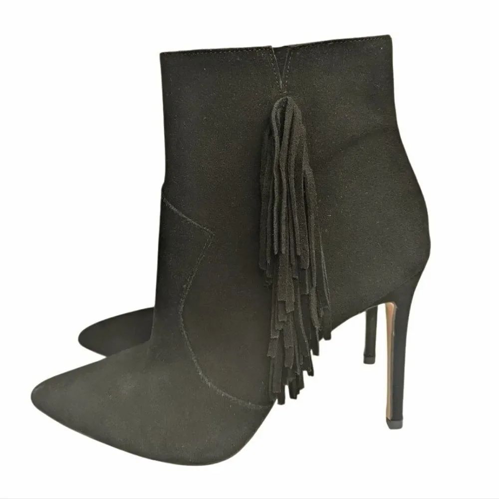Jessica Simpson Paegye Black Suede Fringe Pointed Toe Ankle Boots Women's 9.5